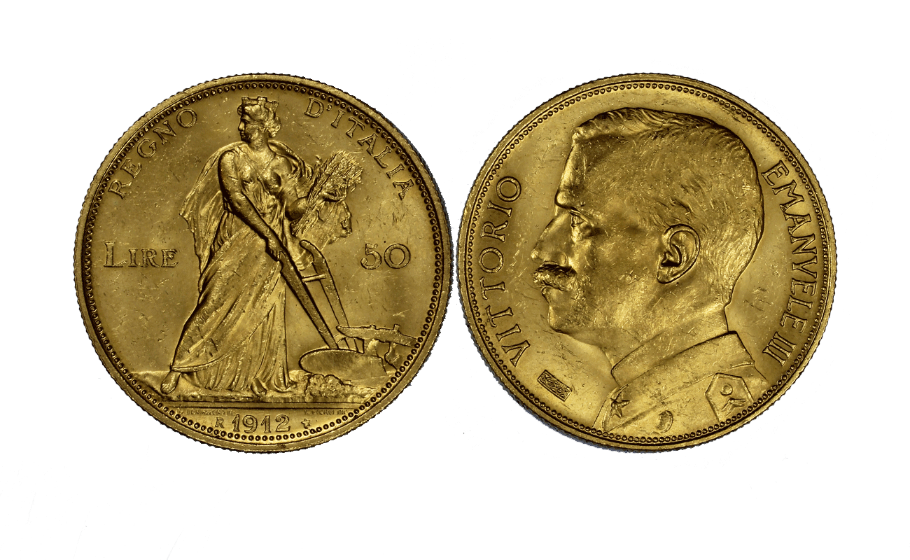 "Aratrice" - Re Vittorio Emanuele III - 50 Lire gr. 16,13 in oro 900/
