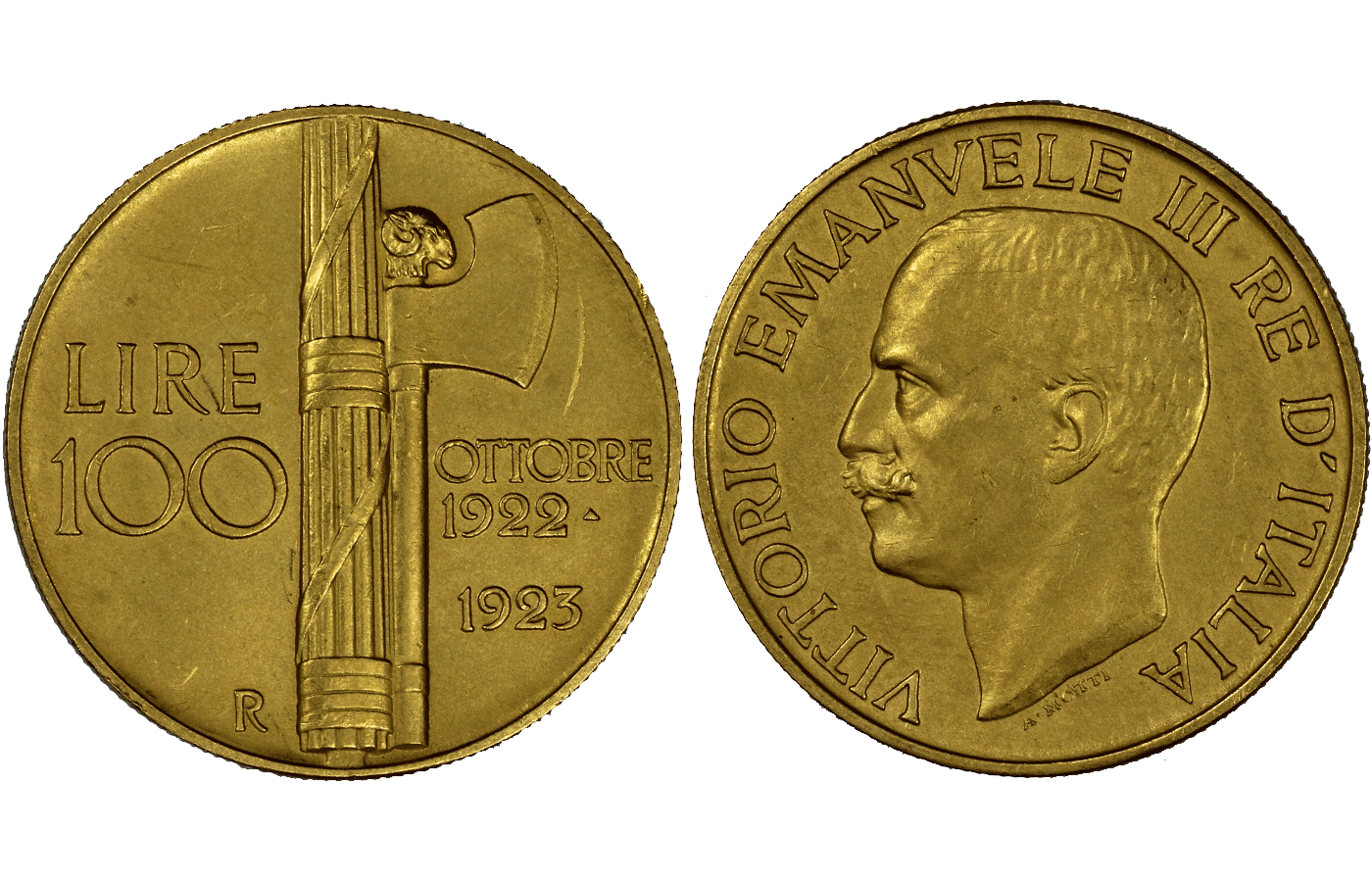 "Fascio" - Re Vittorio Emanuele III - 100 Lire gr. 32,25 in oro 900/