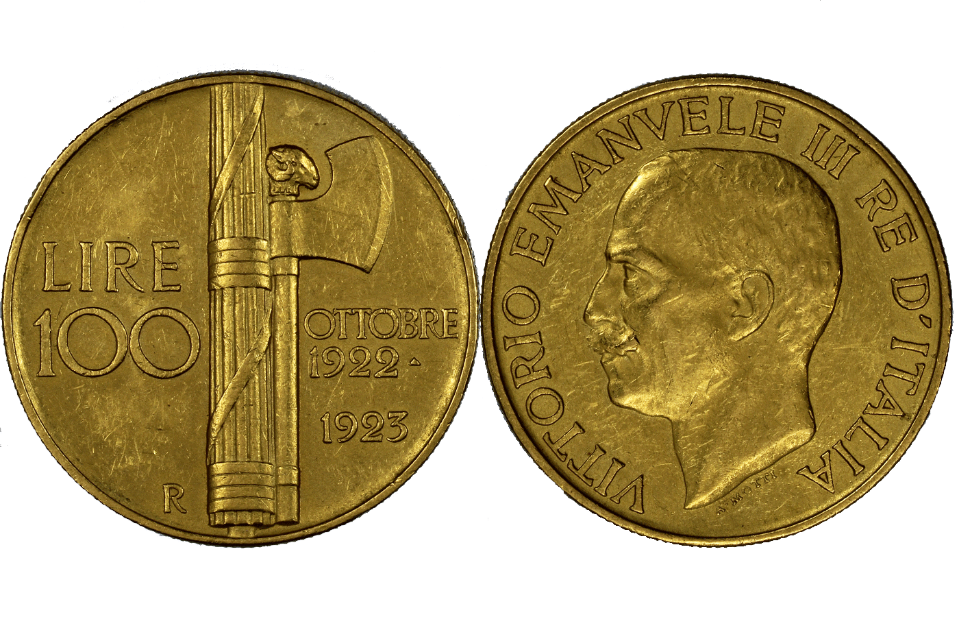"Fascio" - Re Vittorio Emanuele III - 100 Lire gr. 32,25 in oro 900/