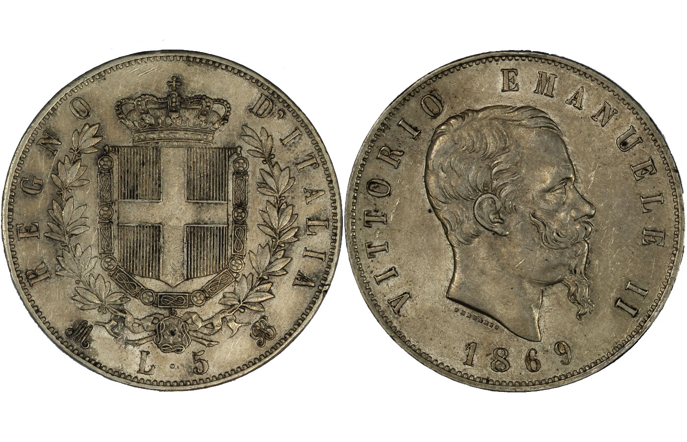 Re Vittorio Emanuele II - 5 Lire gr. 25,00 in arg. 900/