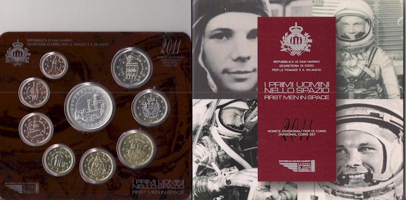 "Primi uomini nello spazio" - Serie divisionale di 9 monete con 5 euro gr. 18,00 in arg. 925/ - In conf. originale 