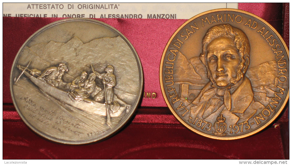 Manzoni -  Medaglia ufficiale gr. 100,00 in ag. 800/000 + medaglia in bronzo - conf.originale