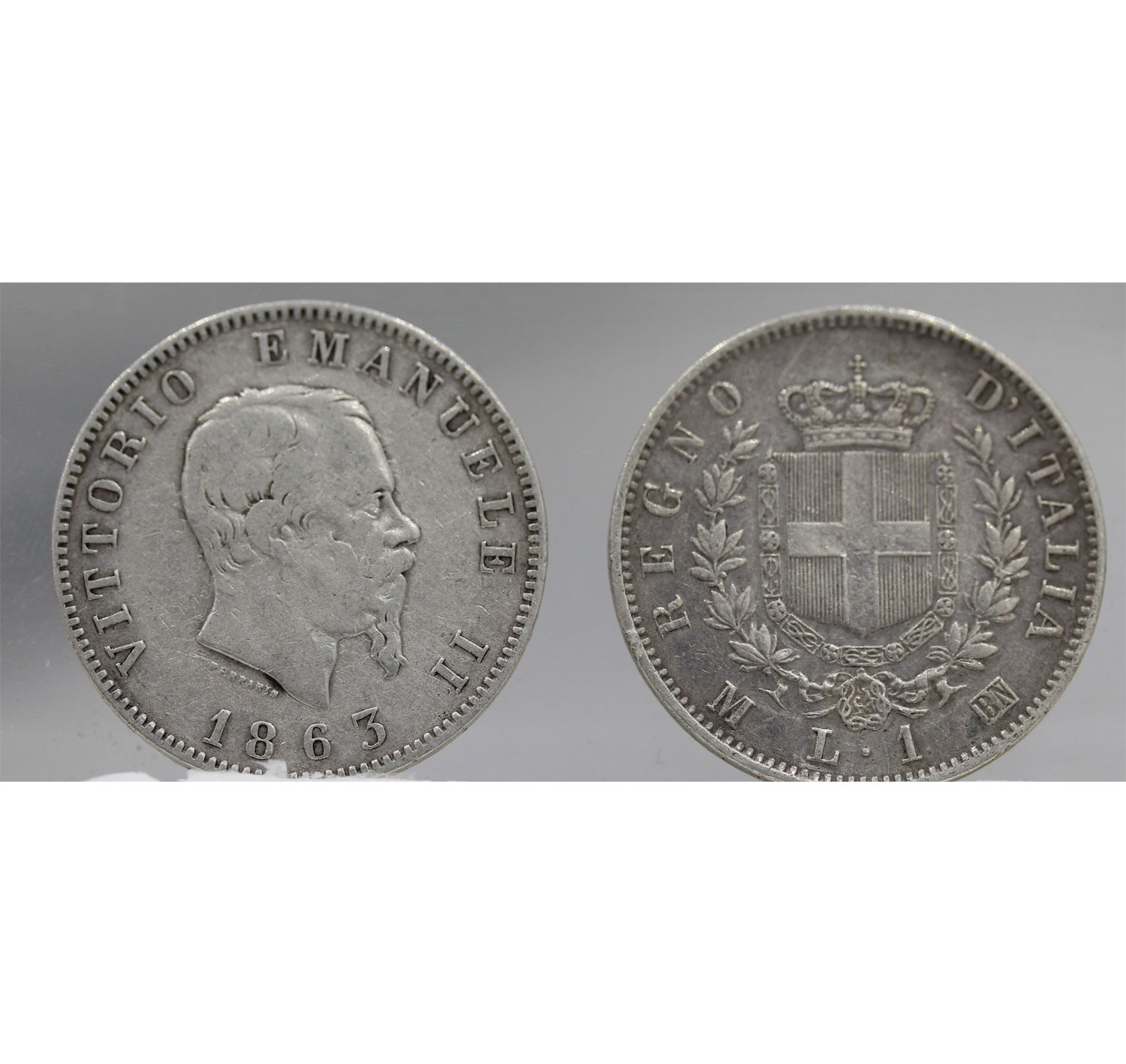 Vittorio Emanuele II - 1 lira di gr. 5,00 in ag. 835/000  - Lotto di 25 pezzi - cons. MB - Stemma