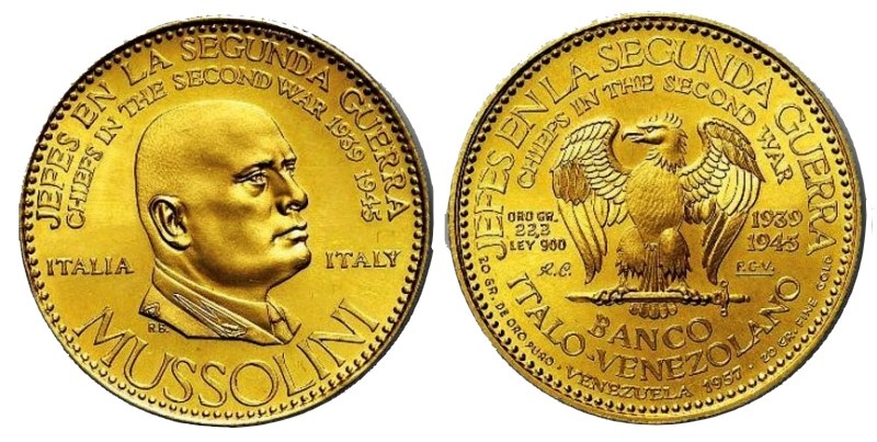 Banco Italo Venezuelano "Mussolini" - Caciques gr. 22,20 in oro 900/ 