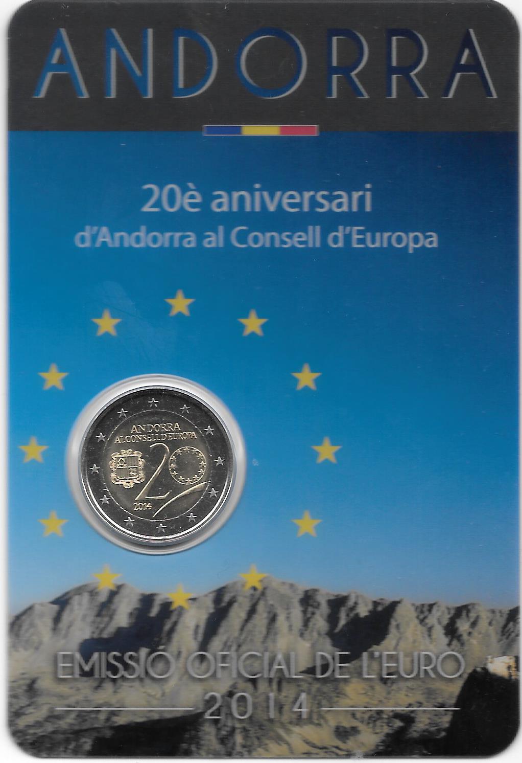 "20 Anniversario d'Andorra al Consiglio d'Europa" - moneta da 2 euro in blister