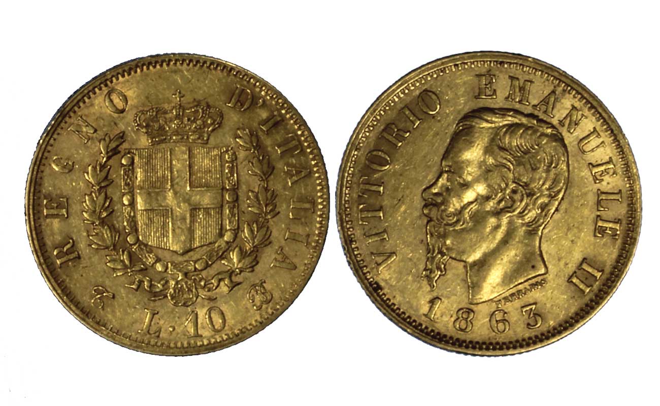 Vittorio Emanuele II - 10 lire gr. 3,22 in oro 900/000 
