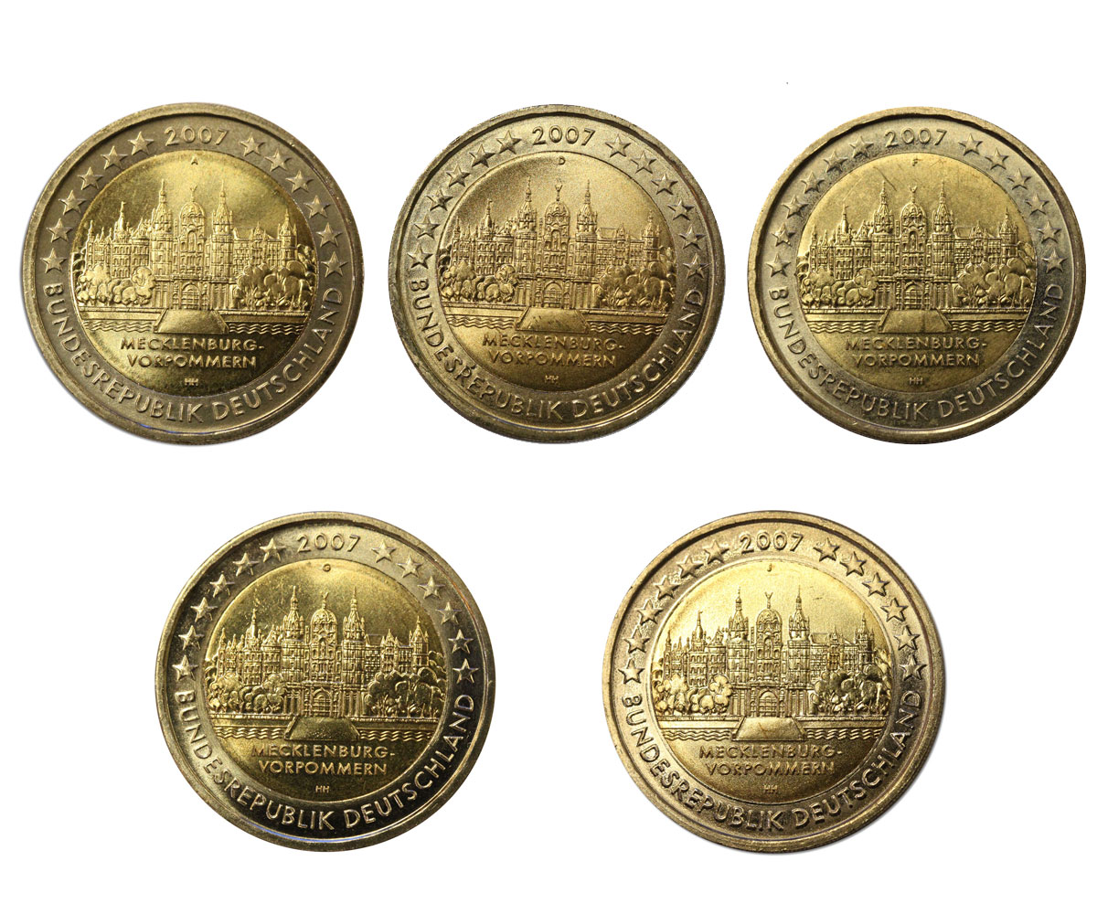 "Mecklemburg-Vorpommern" - zecche A-D-F-G-J - serie di 5 monete da 2 euro