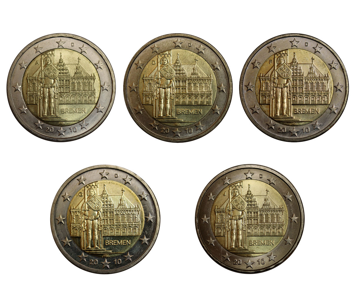 "Municipio di Brema " - zecche A-D-F-G-J - serie di 5 monete da 2 euro 