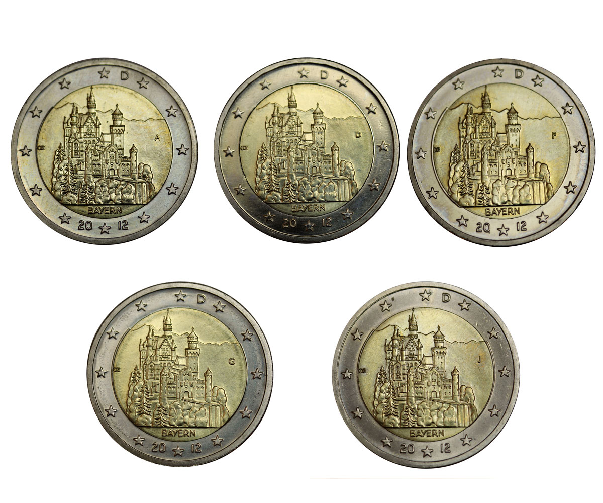  "Castello di Neuschwanstein" zecche A - D - F - G - J - serie di 5 monete da 2 euro
