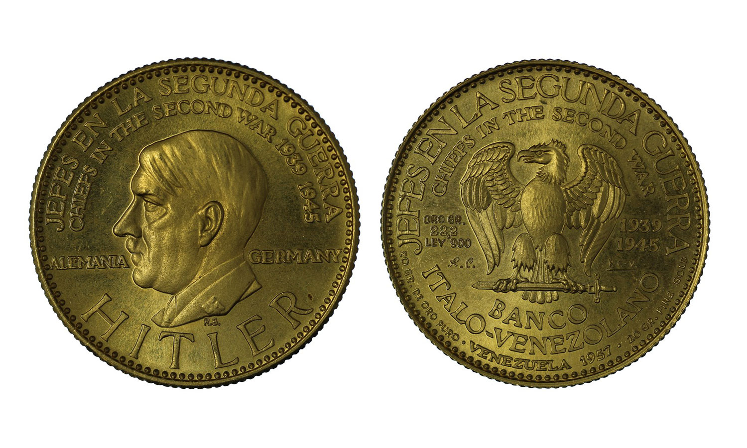 Banco Italo Venezuelano "Hitler" - Caciques gr. 22,20 in oro 900/000