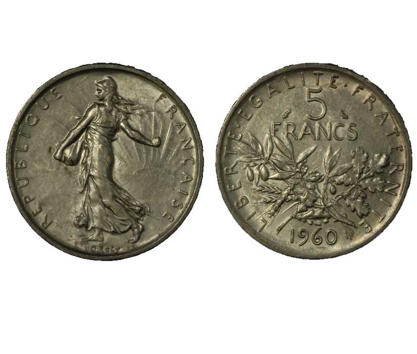 5 franchi gr. 12,10 in ag. 835/000 - Lotto di 20 pezzi 