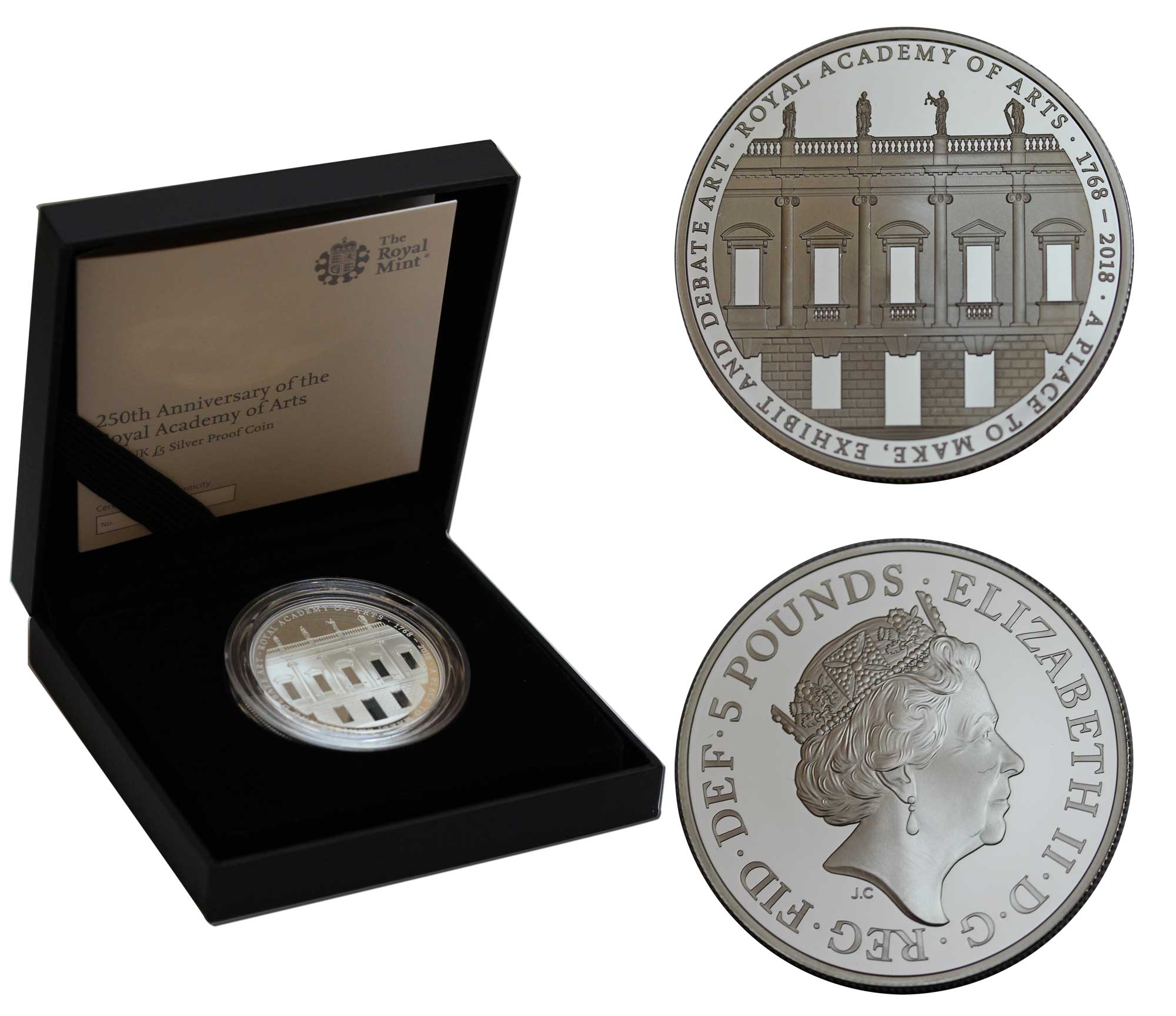 "250 anniversario dell' Accademia Reale delle Arti" - moneta da 5 Pounds gr. 28,28 in ag 925/