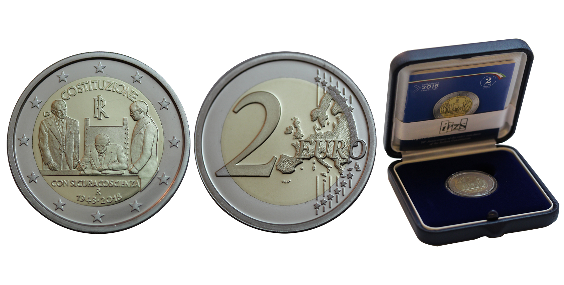 Monete da collezione - Italia - Repubblica italiana Euro - 2 Euro  commemorativi FS - 2 Euro - 70° Anniversario della Costituzione Italiana - 2  Euro in confezione ufficiale