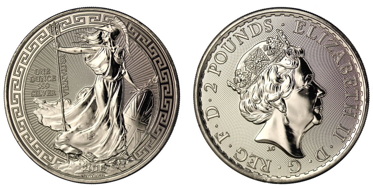 Britannia "Oriental Border" - moneta da 2 sterline (1 oncia) gr. 31,10 in ag. 999/