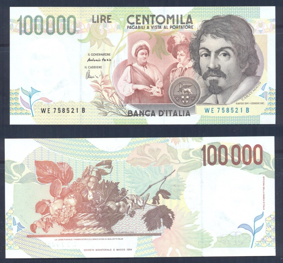 Repubblica Italiana - centomila lire "Caravaggio - 2 Tipo" - dec. min. 19-08-1998