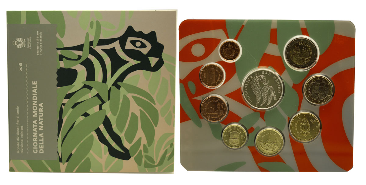 Serie completa di 9 monete con 5 euro in argento "Giornata mondiale della natura" 