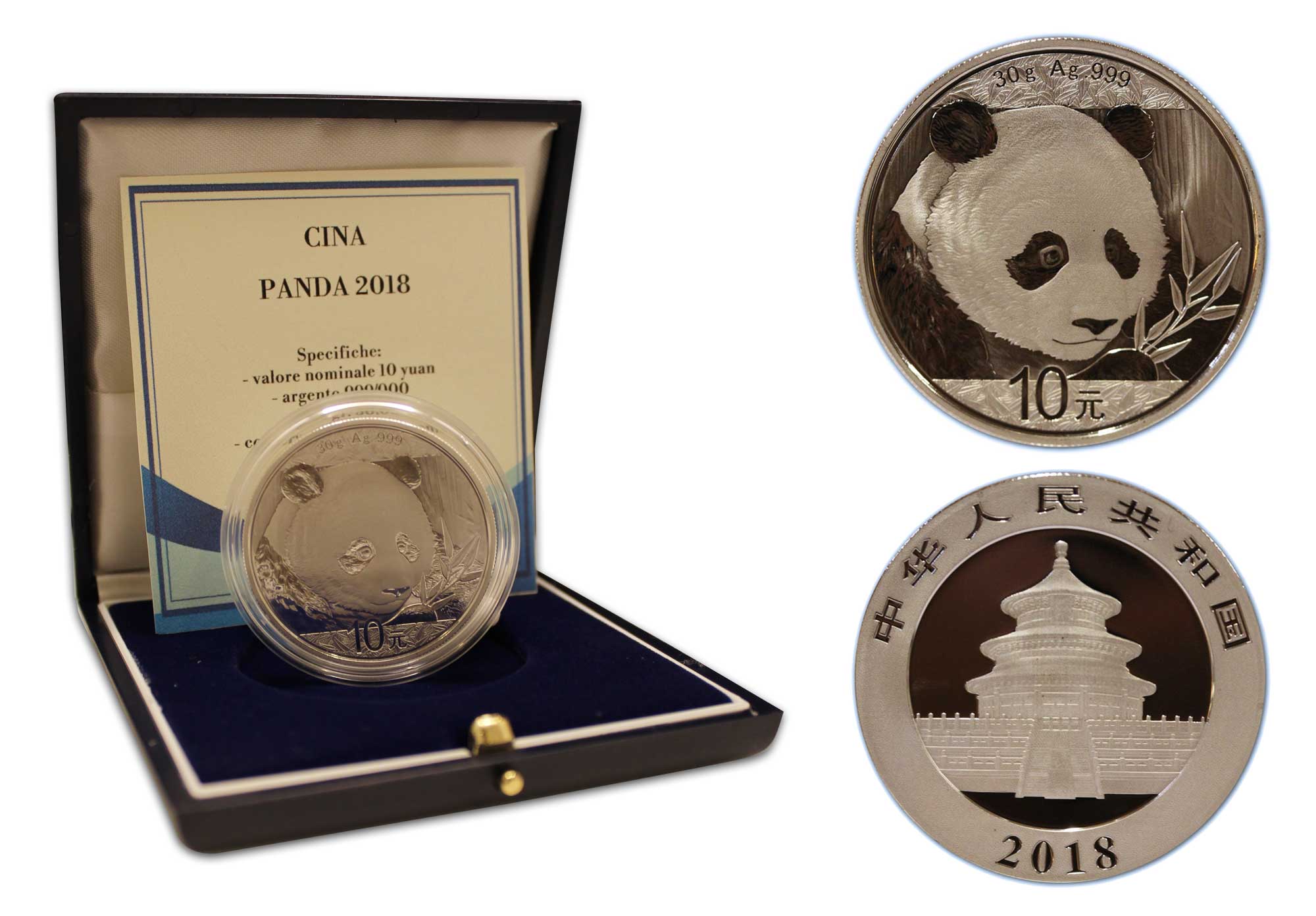 "Panda" -  10 Yuan gr. 30,00 in argento 999/ - completa di scatola e certificato