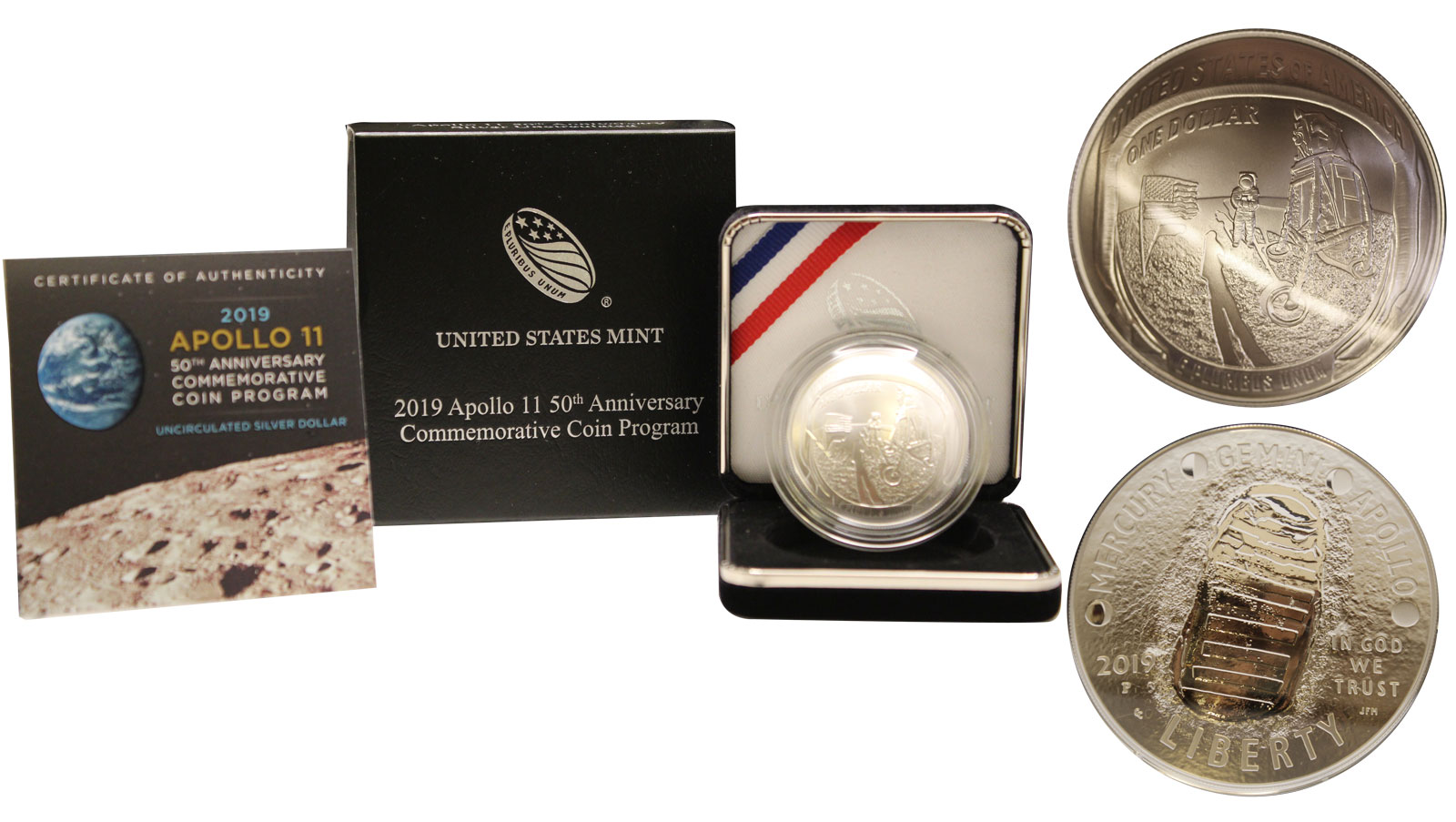 "50 Anniversario dell'Apollo 11" - Moneta concava da 1 dollaro gr. 26,73 in ag. 999/