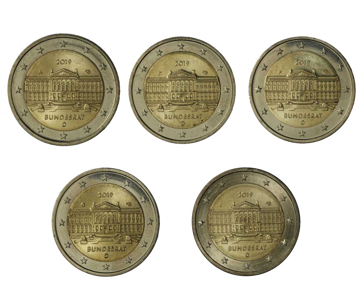 "70 anniversario del Bundesrat" - zecche A-D-F-G-J - serie di 5 monete da 2 euro