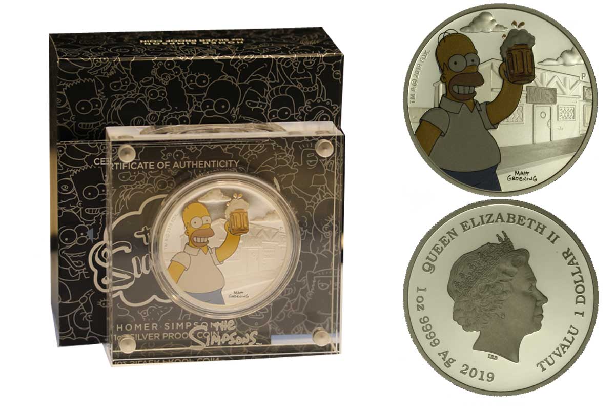 "Homer Simpson" - Moneta da 1 dollaro gr. 31,10 in ag. 999/000