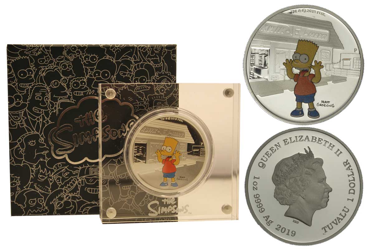 "Bart Simpson" - Moneta da 1 dollaro gr. 31,10 in ag. 999/000