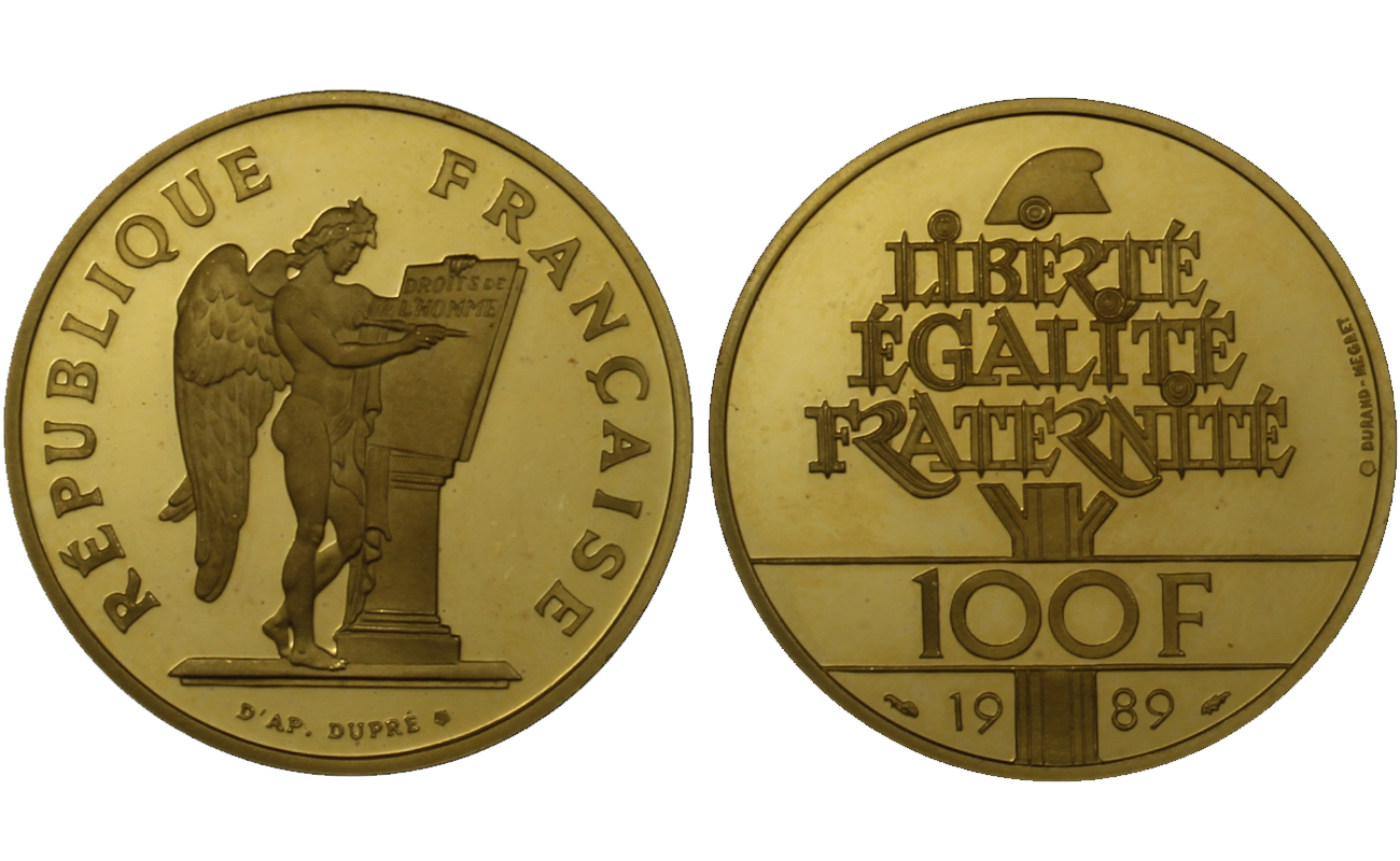 "Diritti dell' Uomo" - 100 franchi gr. 17,00 in oro 920/000 senza confezione