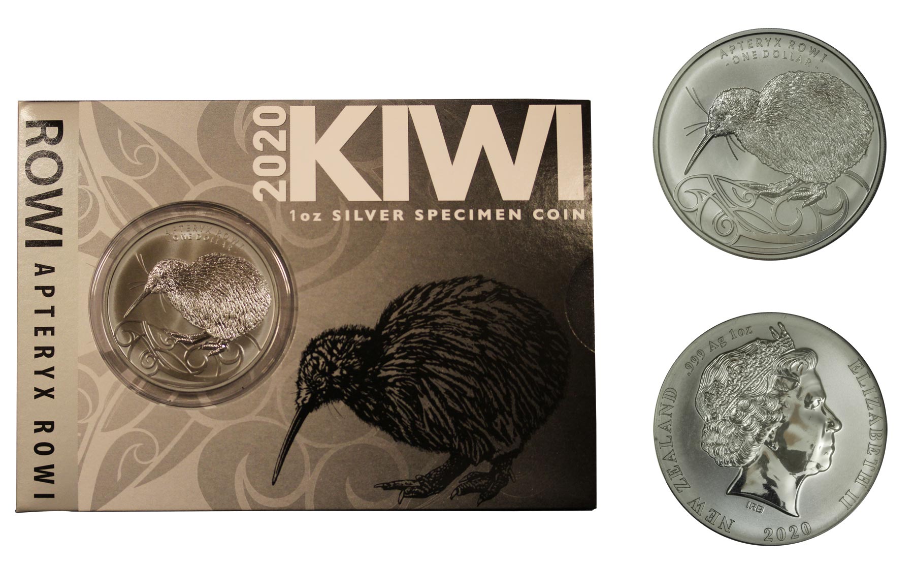 "Kiwi" - Moneta 1 dollaro gr. 31,10 in ag. 999/000 con speciale patina in nickel nero 