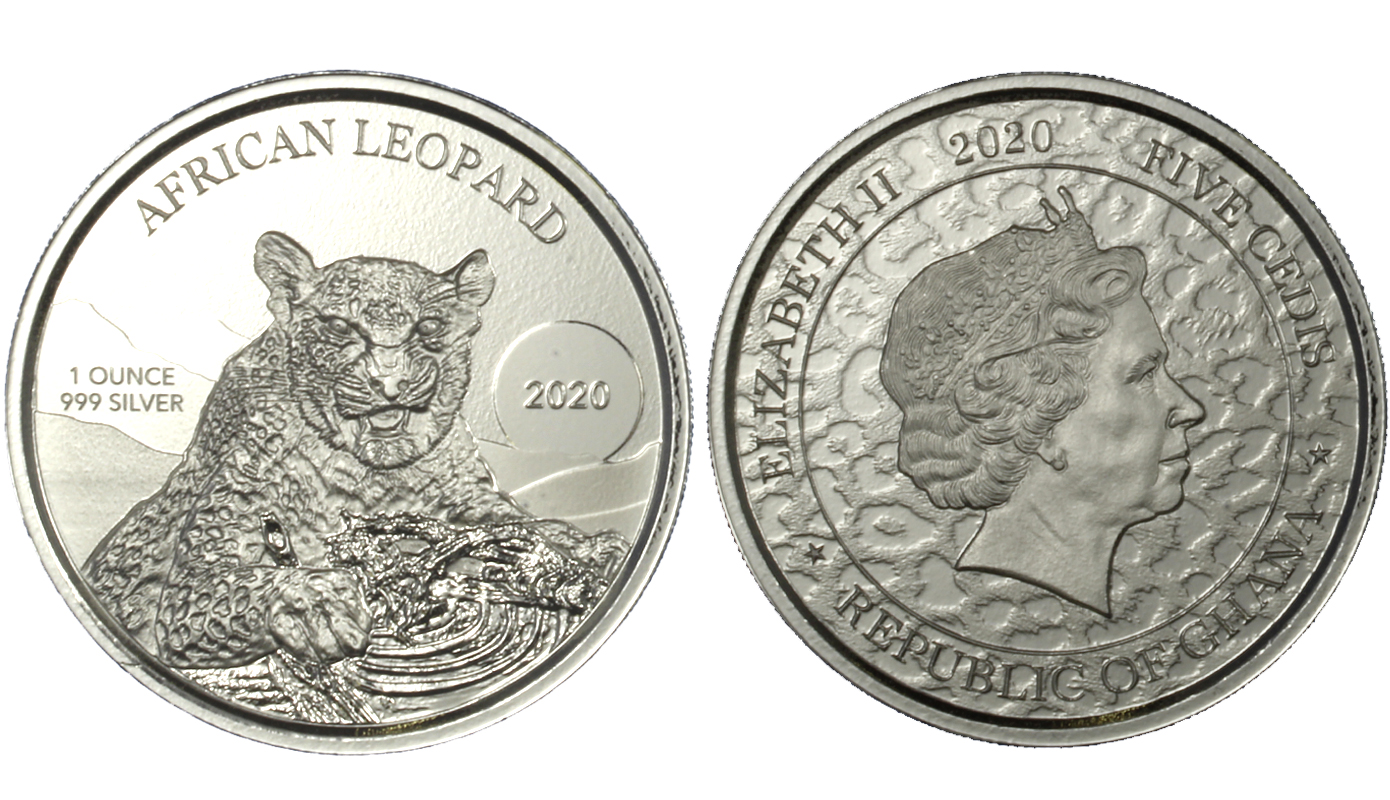 "Leopardo" - moneta da 5 Cedis (1 oncia) gr. 31,10 in ag 999/000