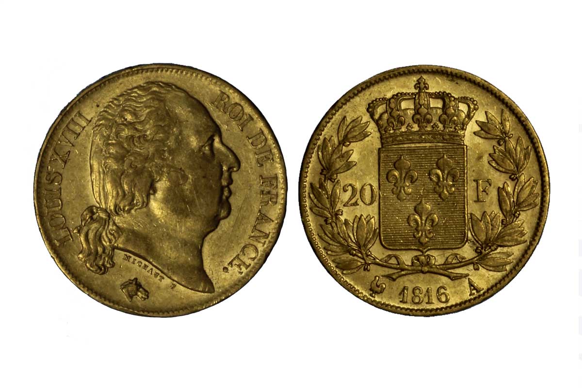 Luigi XVIII - 20 franchi gr. 6,45 in oro 900/ 