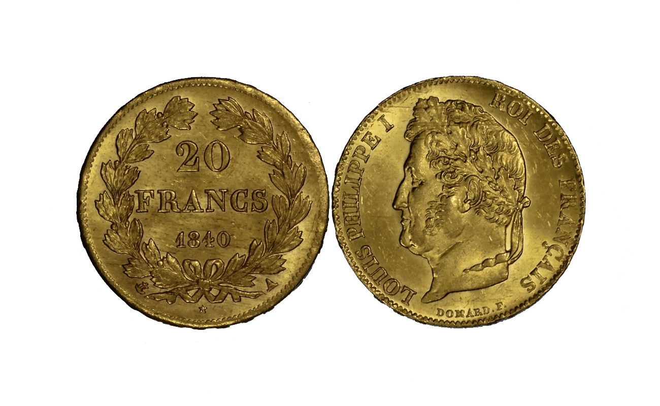 Re Luigi Filippo I - 20 Franchi gr. 6,45 in oro 900/ 