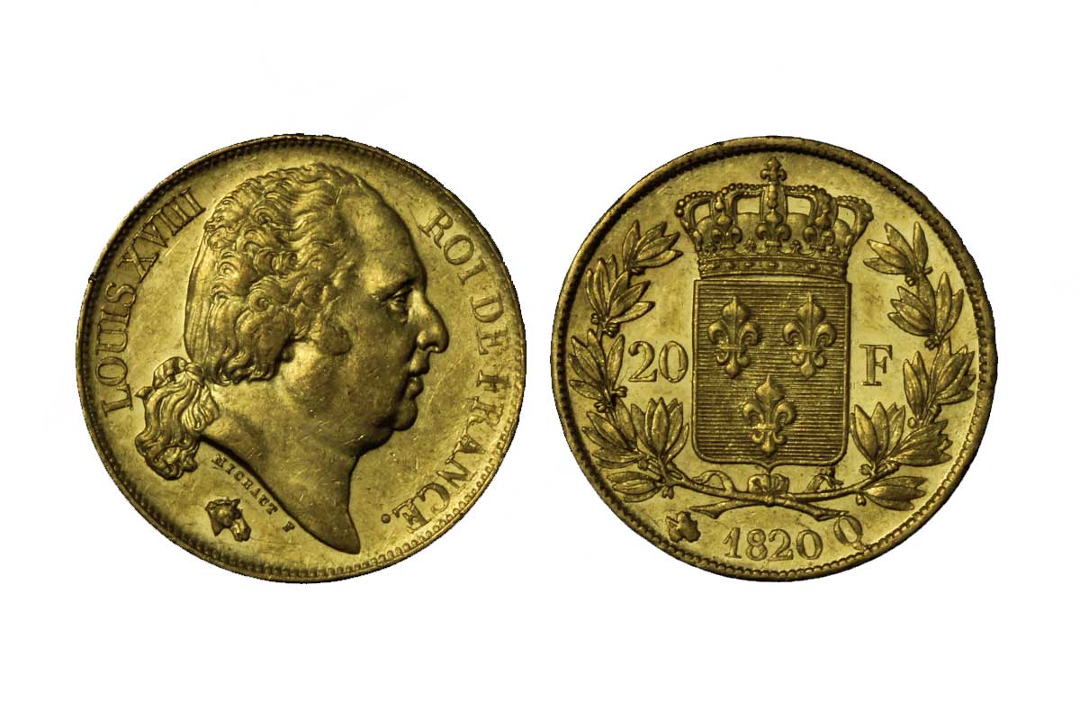Luigi XVIII - 20 franchi gr. 6,45 in oro 900/ 