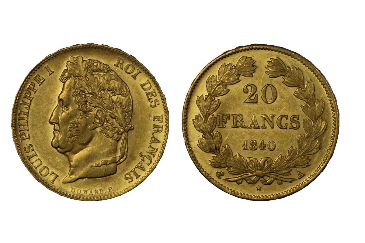 Luigi Filippo I - 20 franchi gr. 6,45 in oro 900/ 