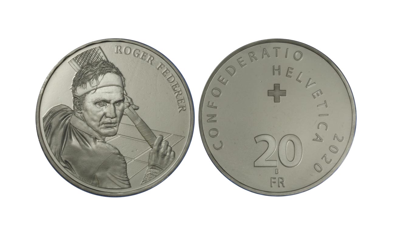 "Roger Federer" - Moneta da 20 Franchi gr. 20 in argento 835/000