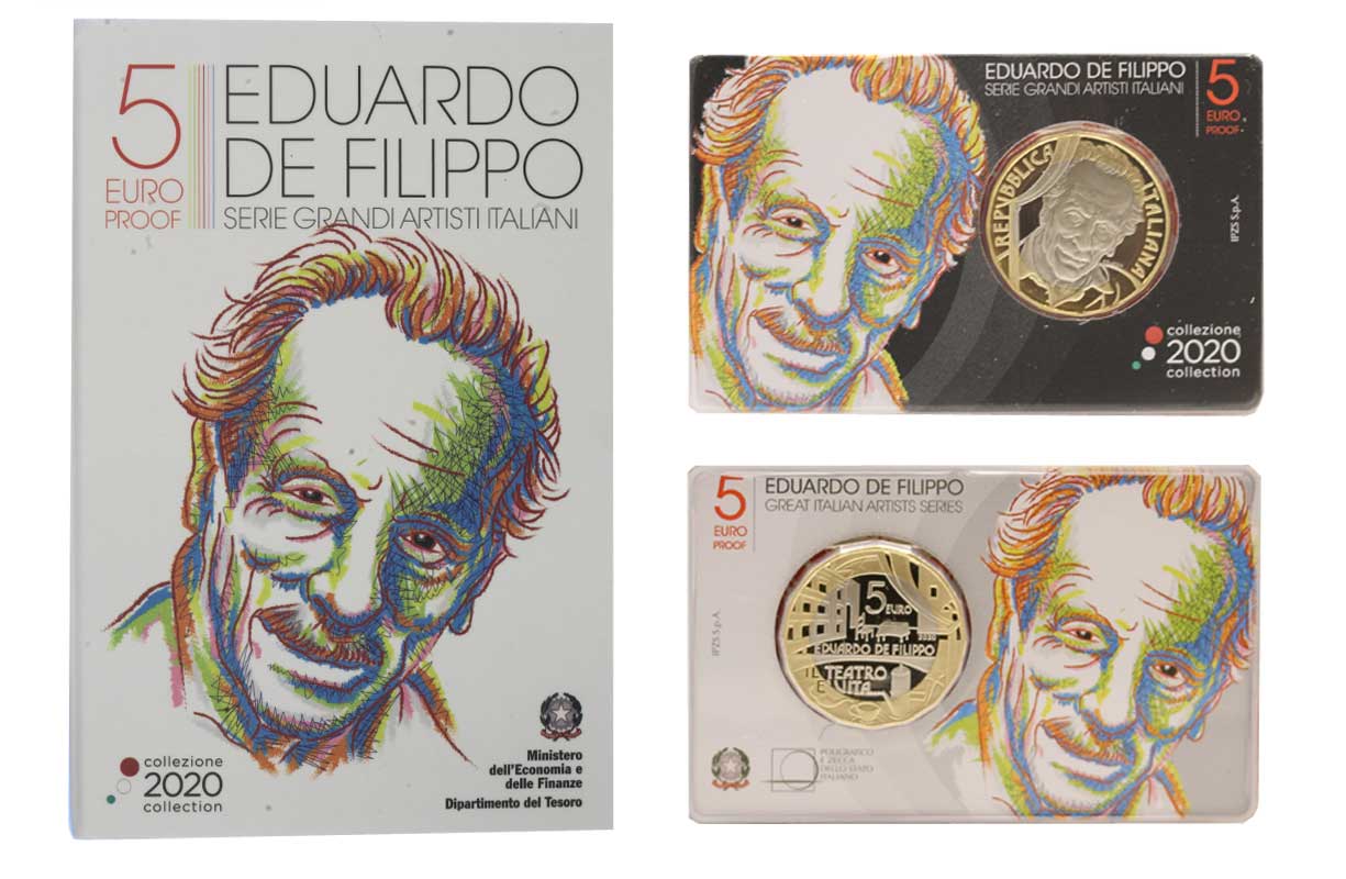 "Eduardo de Filippo"-  5 Euro - In blister ufficiale