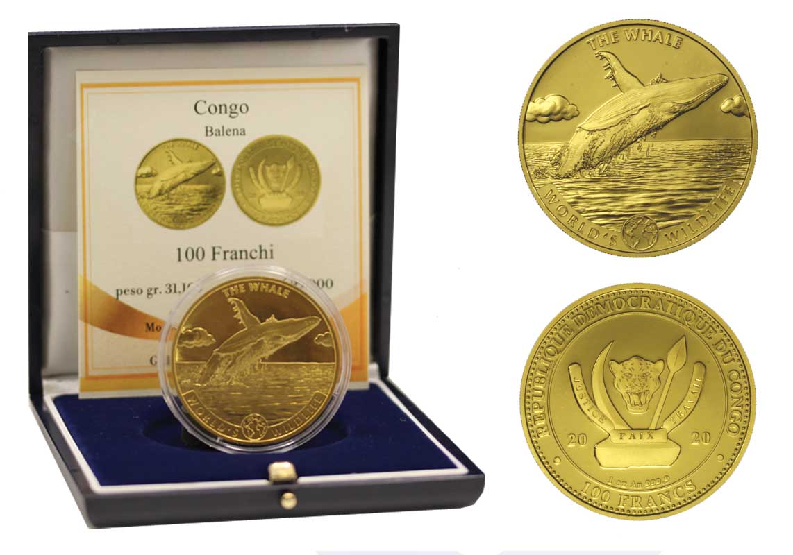 "Balena" - 100 Franchi gr. 31,103 in oro 999/000 - Tiratura 1000 pezzi