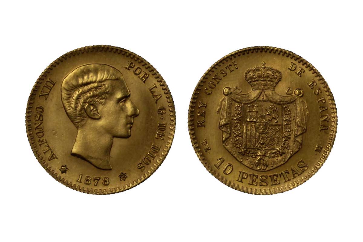 Alfonso XII - 10 pesetas di gr. 3.23 in oro 900/000