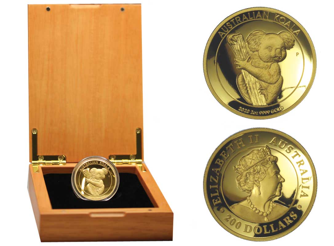 "Koala" - Moneta da 200 Dollari in altorilievo gr. 62,20 in oro 999/000 Tiratura 100 pezzi