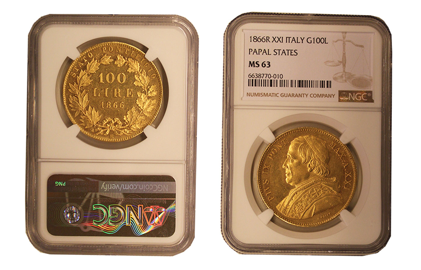 Papa Pio IX - 100 Lire gr. 32,25 in oro 900/ - In slab