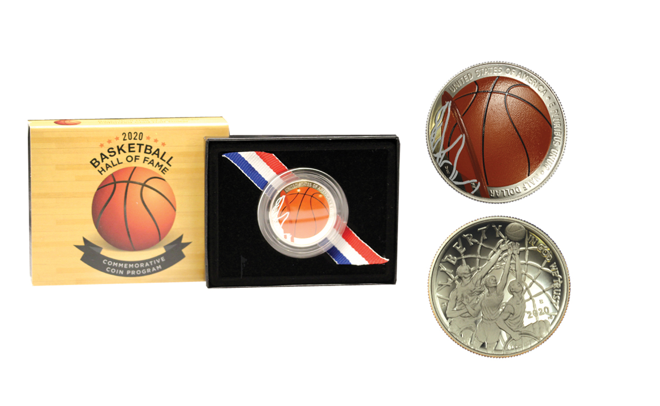 "Basket Hall of Fame" - Moneta concava da 1/2 dollaro in nickel con dettaglio colorato