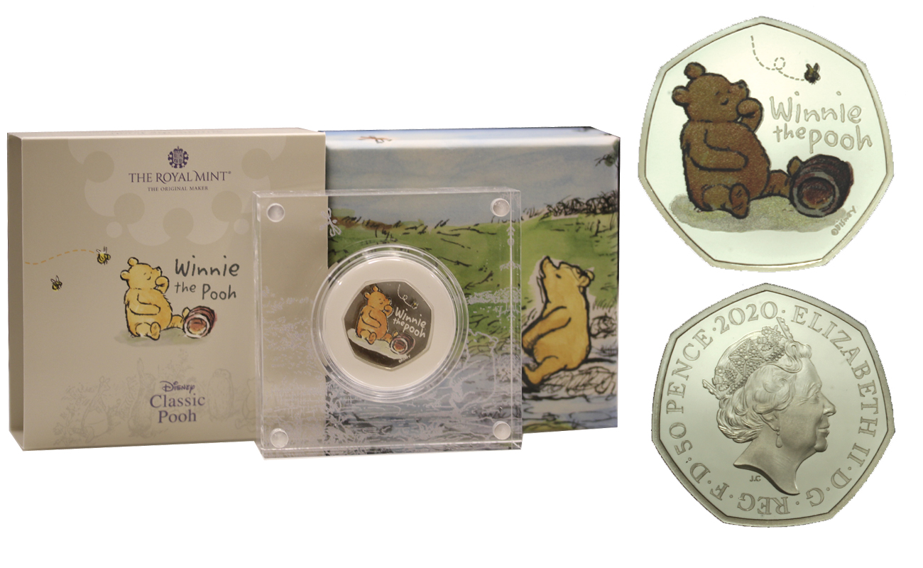 "Winnie the Pooh" - moneta da 50 pence gr. 8,00 in ag. 925/000 