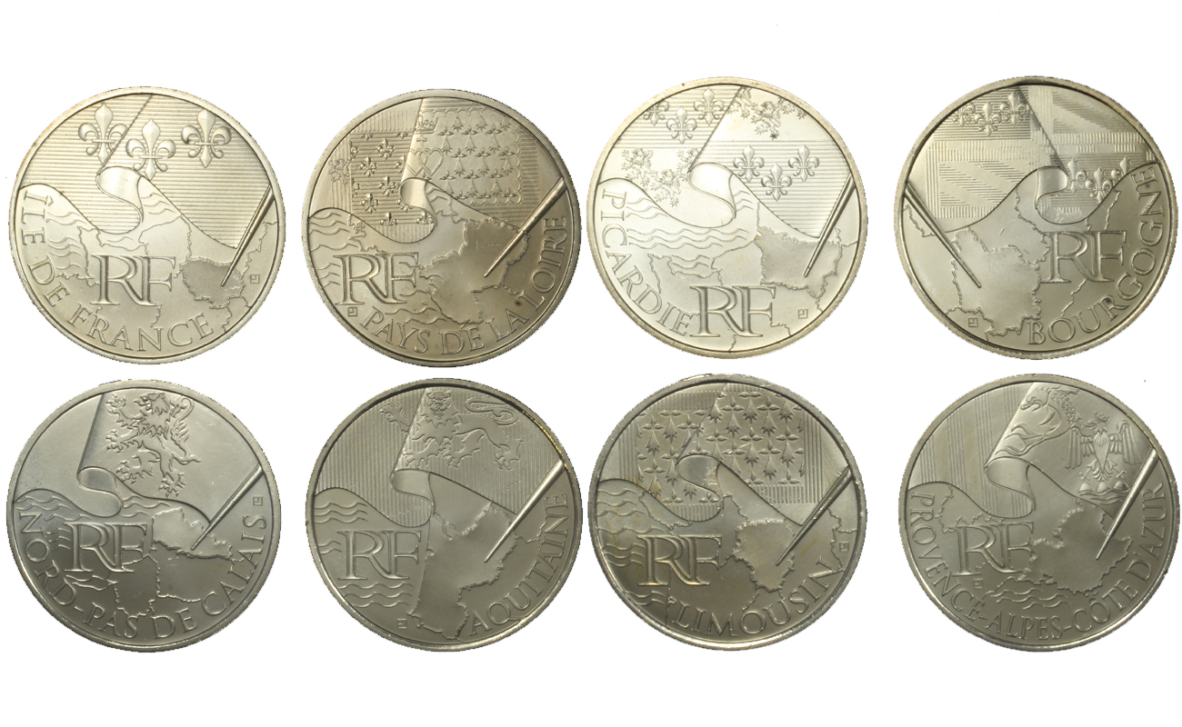 "Regioni francesi" - lotto da 26 monete da 10 euro gr. complessivi 260,00 in ag. 900/000 