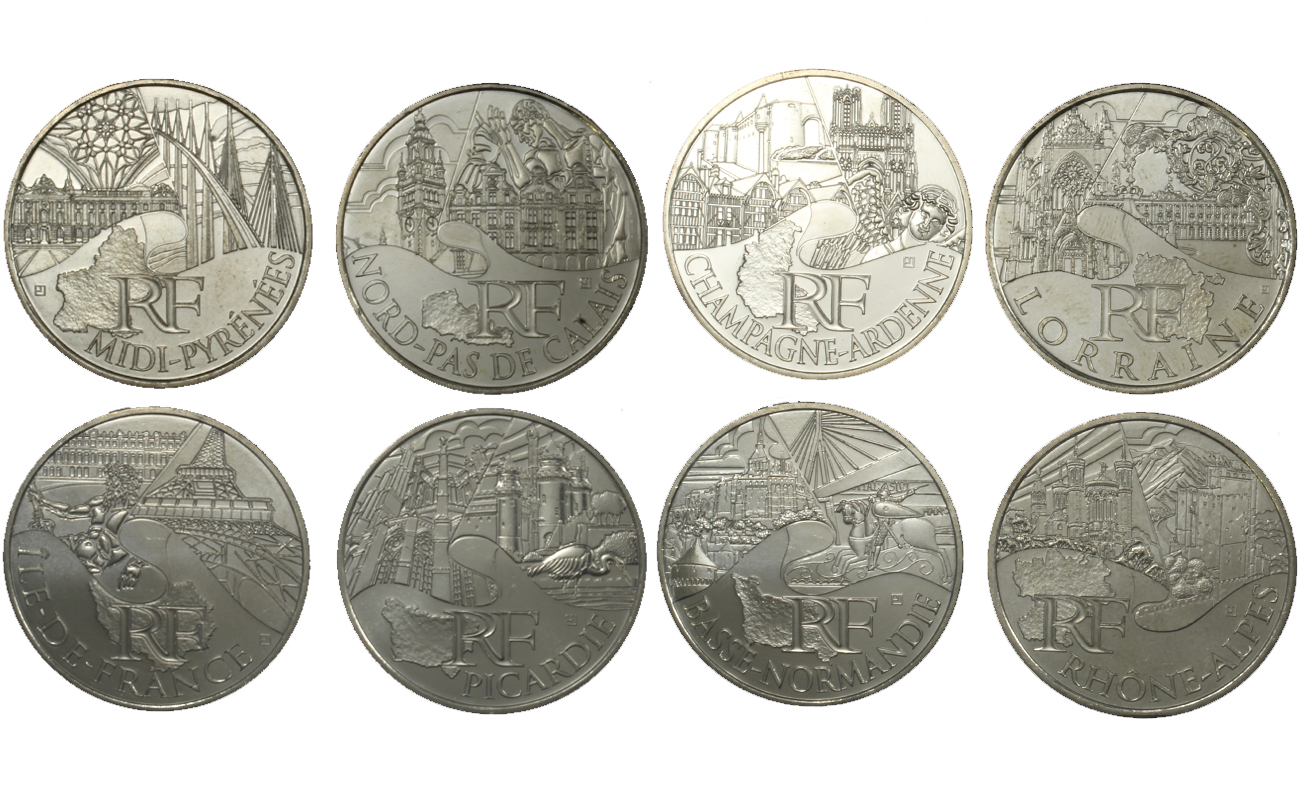 "Regioni francesi" - lotto da 26 monete da 10 euro gr. complessivi 260,00 in ag. 900/000 