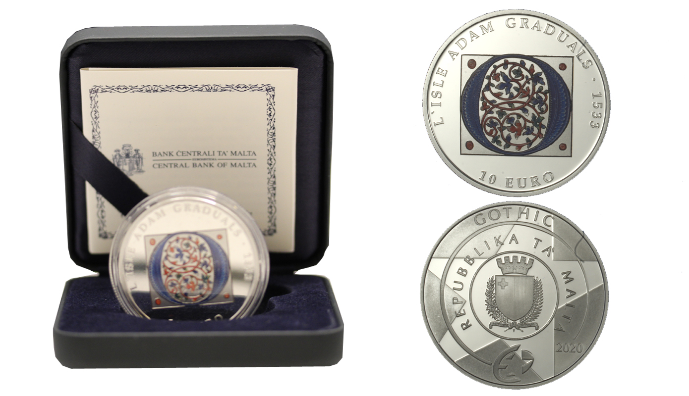 "Gotico - Manoscritto Isle Adam" - Moneta da 10 euro con particolare colorato gr. 28,28 in argento 925/000