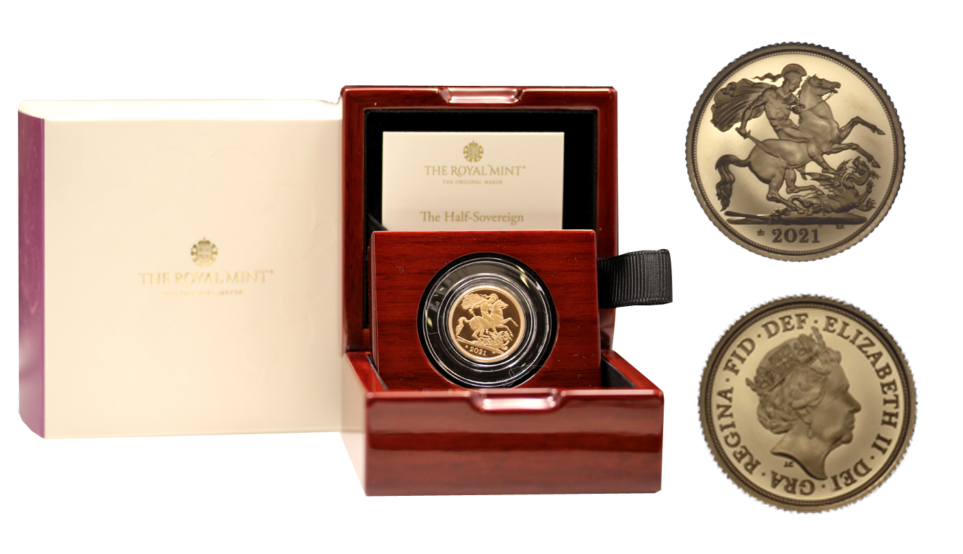 Mezza sterlina gr.3,99 in oro 917/000 - Ed. limitata per il 95 compleanno della Regina monogramma speciale - Tiratura 1500 pezzi