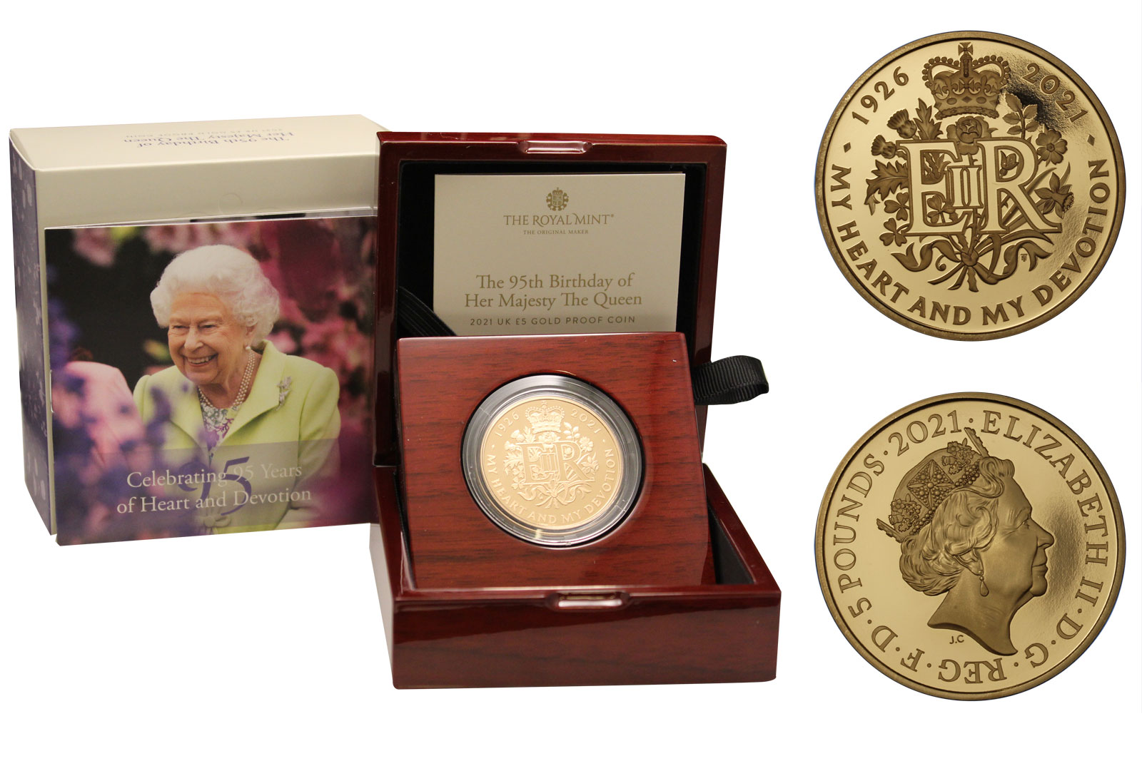 "95° Compleanno della Regina Elisabetta" - 5 sterline gr. 39,94  in oro 917/000 - Tiratura limitata 655 pezzi