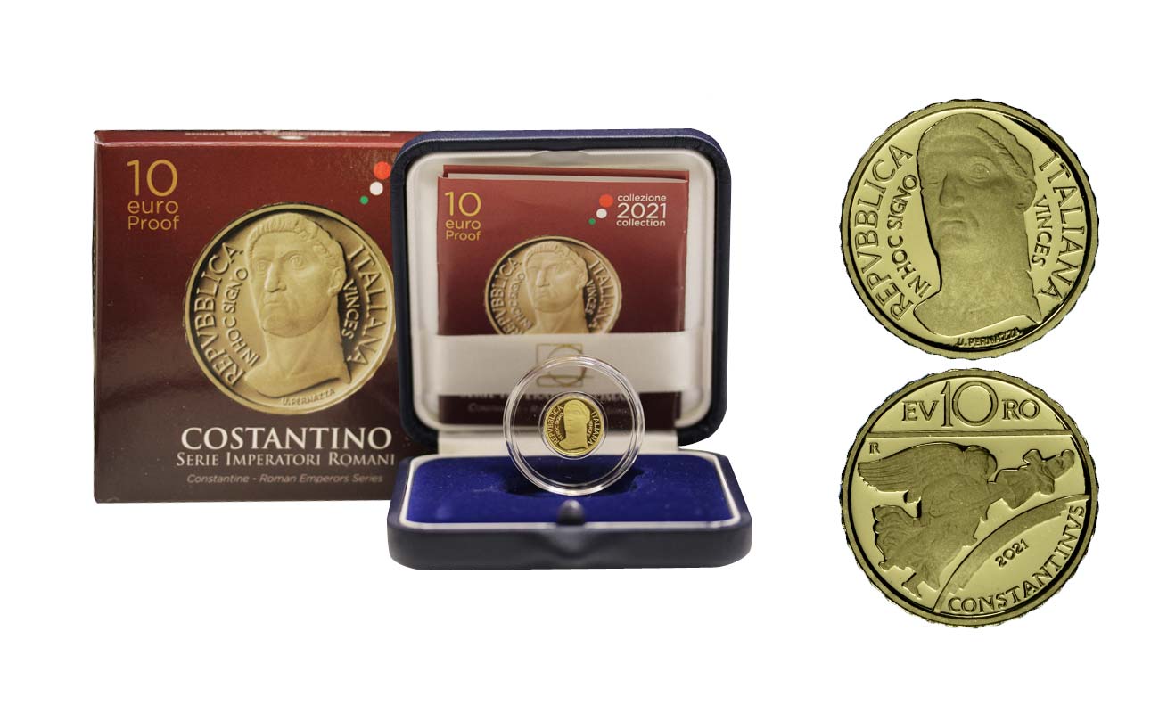 "Imperatori Romani: Costantino" - 10 Euro gr. 3,00 in oro 900/000 - Tiratura 1200 pezzi