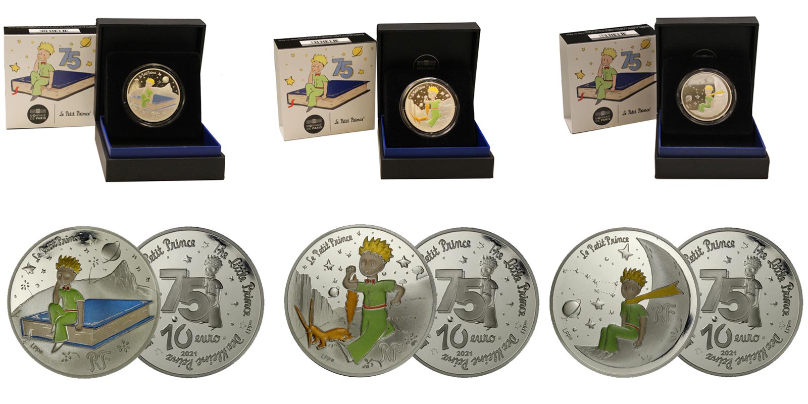 "Il Piccolo Principe" - Serie completa di tre monete da 10 euro gr. cadauna 22,2 in ag. 999/000