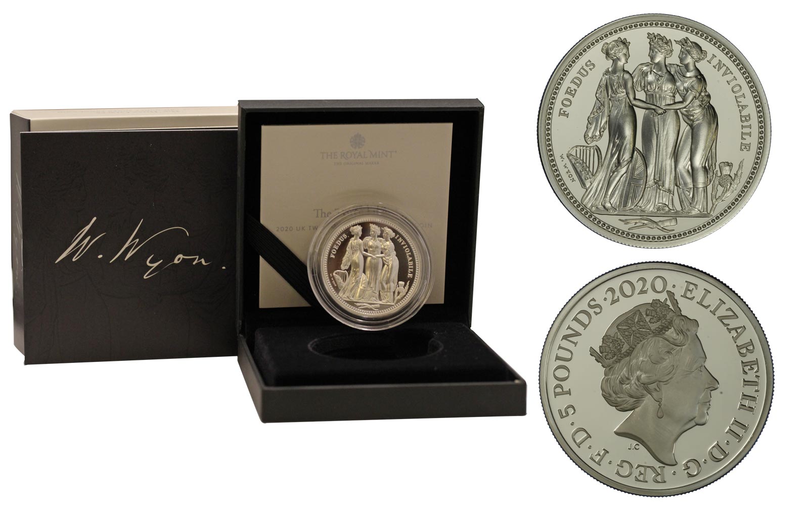 "Le Tre Grazie di W. Wyon" - moneta da 5 sterline gr.62,42 in ag.999/000 - Tiratura 3500 pezzi