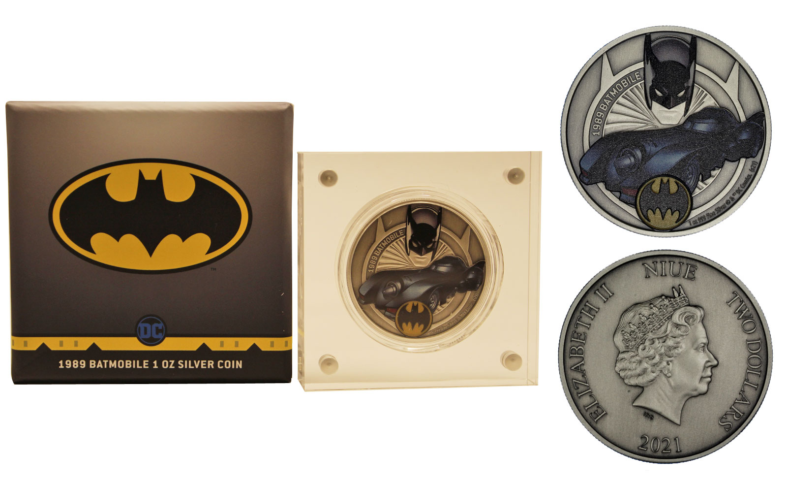 "1989 Batmobile" - Moneta da 2 dollari gr. 31,10 in ag. 999/000 - Tiratura 2000 pezzi 