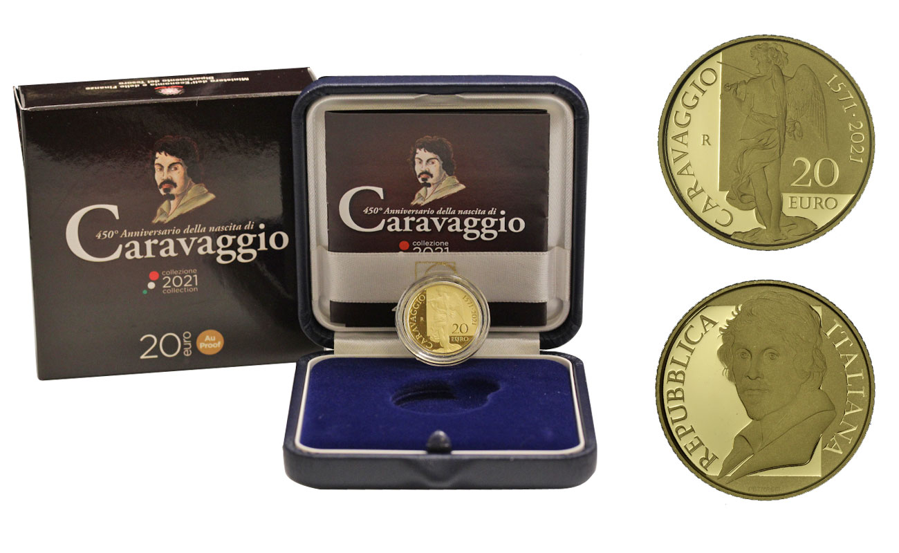 "450° nascita di Caravaggio" - 20 Euro gr. 6,45 in oro 900/000 - Tiratura 1500 pezzi